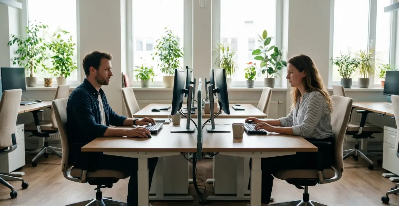 Open space avec mobilier de bureau sur mesure et collaborateurs concentrés